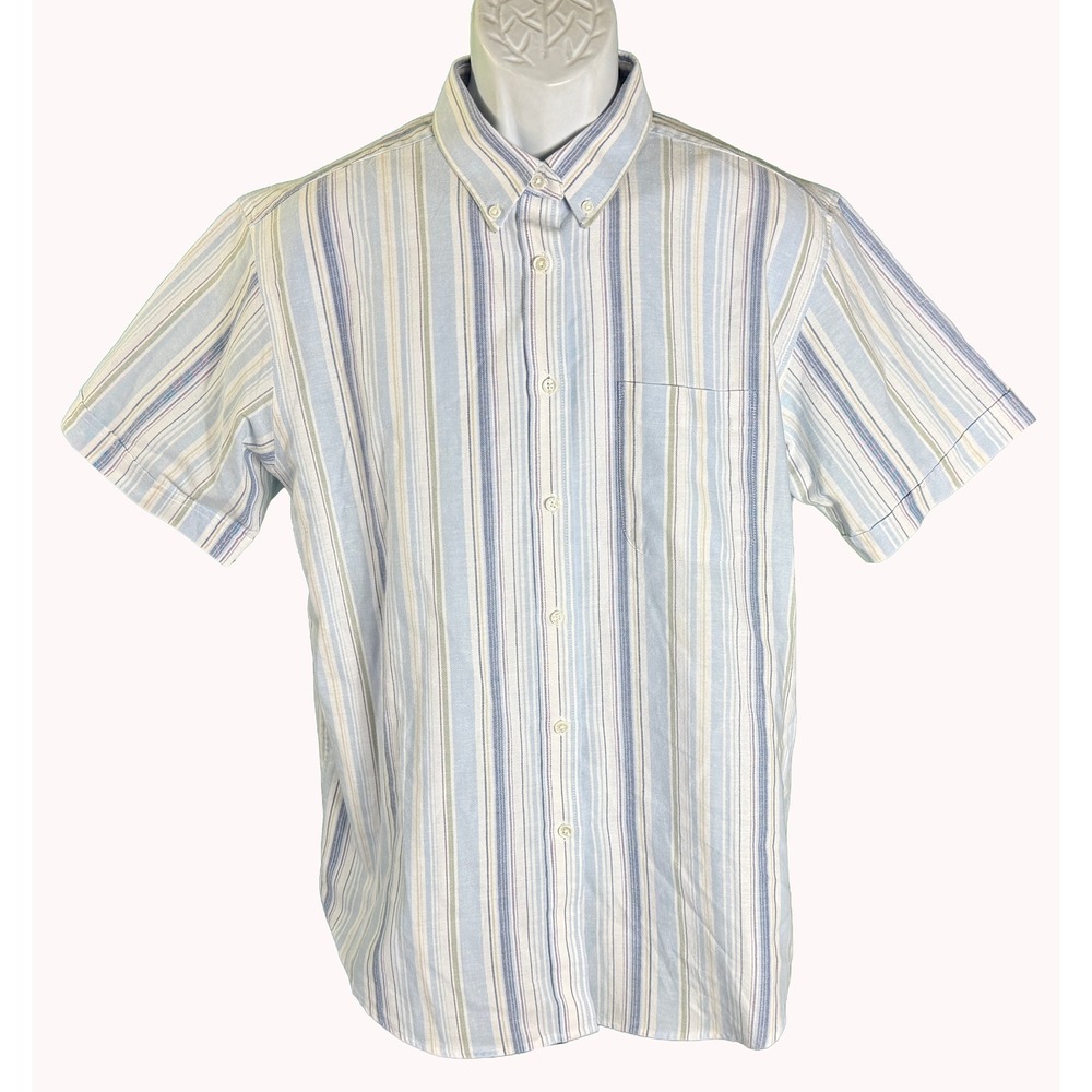 Cabin Creek Button Down Shirt Womens 16 Blue Striped Short Sleeve Wrinkle Free